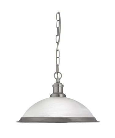 Searchlight Bistro Industrial Pendant - Satin Silver - Marble Glass Shade