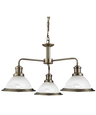 Searchlight Bistro 3 Light Industrial Ceiling Pendant - Antique Brass