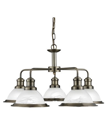 Searchlight Bistro 5 Light Industrial Ceiling Pendant - Antique Brass