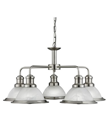 Searchlight Bistro 5 Light Industrial Ceiling Pendant - Satin Silver
