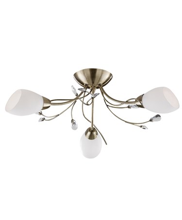 Searchlight Gardenia Ceiling 3 Light - Antique Brass - Crystal - Opal Glass