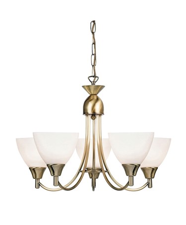 Endon Alton Pendant Light Fitting - Antique Brass & Frosted Glass - 5 Light