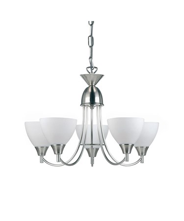 Endon Alton Pendant Light Fitting - Satin Nickel & Frosted Glass - 5 Light