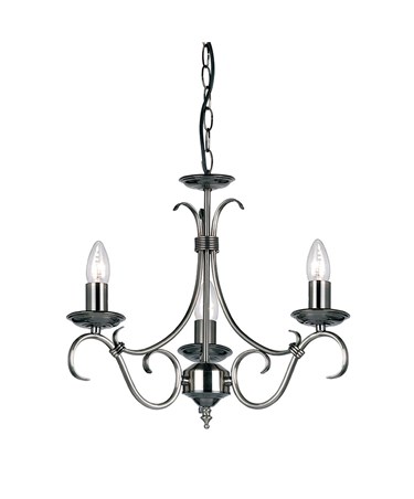 Endon Bernice Traditional Pendant Light Fitting - Antique Silver - 3 Light