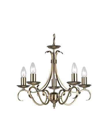 Endon Bernice Traditional Pendant Light Fitting - Antique Brass - 5 Light