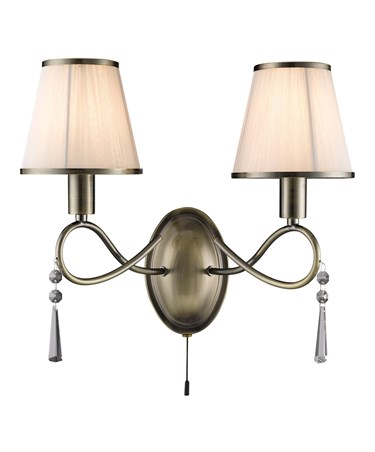 Searchlight Simplicity Double Wall Light - Antique Brass - With Cream Shades