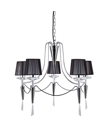 Searchlight Duchess Ceiling Pendant - 5 Light - Chrome - Black String Shades