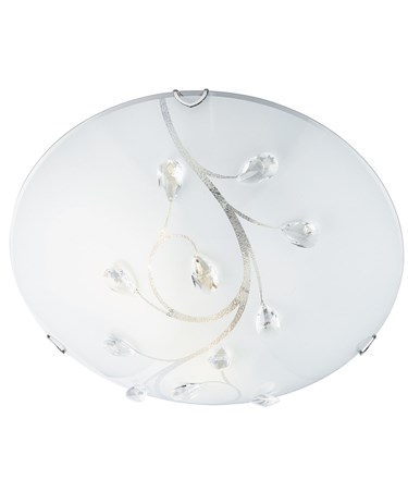 Searchlight Flush Ceiling Light - White Glass - Crystal Decoration - 40Cm