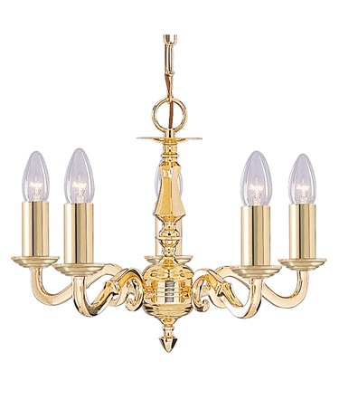 Searchlight Seville Solid Polished Brass Ceiling 5 Light - Candles - No Glass
