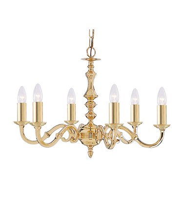 Searchlight Seville Solid Polished Brass Ceiling 6 Light - Candles - No Glass