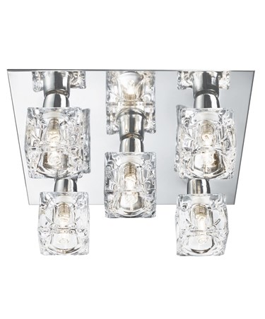 Searchlight Cool Ice 5 Light Square Ceiling Light - Chrome - Ice Cube Glass