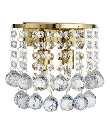 Searchlight Hanna 2 Light Wall Light - Gold Square - Clear Crystal Balls