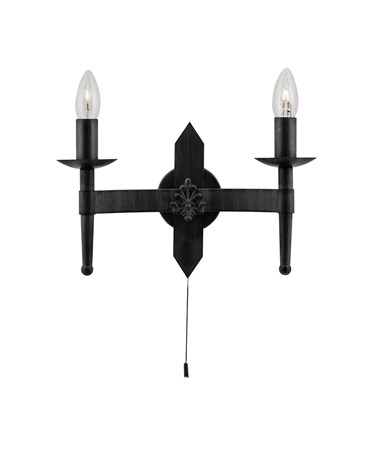 Searchlight Cartwheel Twin Wall Light - Matt Black Wrought Iron Effect