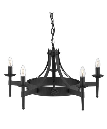 Searchlight Cartwheel 5 Light Pendant - Matt Black Wrought Iron Effect