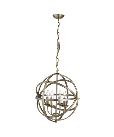Searchlight Orbit Cage Frame Orb Pendant - Candle 4 Light - Antique Brass