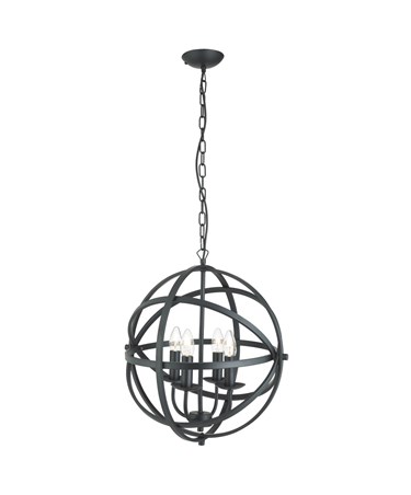 Searchlight Orbit Cage Frame Orb Pendant - Candle 4 Light - Matt Black