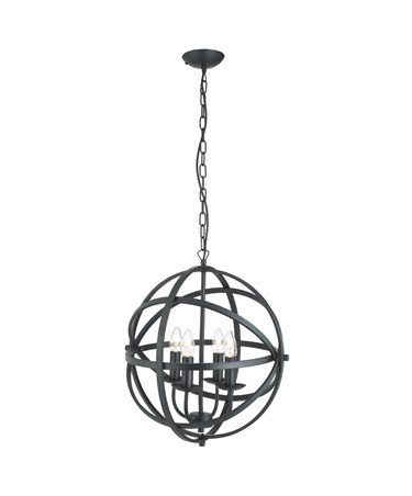 Searchlight Orbit Cage Frame Orb Pendant - Candle 4 Light - Matt Black