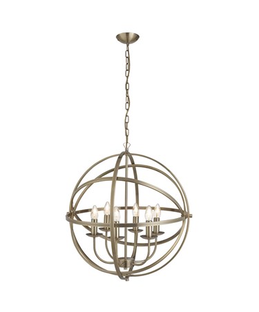Searchlight Orbit Cage Frame Orb Pendant - Candle 6 Light - Antique Brass
