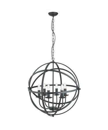 Searchlight Orbit Cage Frame Orb Pendant - Candle 6 Light - Matt Black