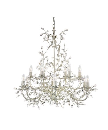 Searchlight Almandite Chandelier - 12 Light - Cream Gold Leaves & Clear Crystal Searchlight Almandite Chandelier - 12 Light - Cream Gold Leaves & Clear Crystal
