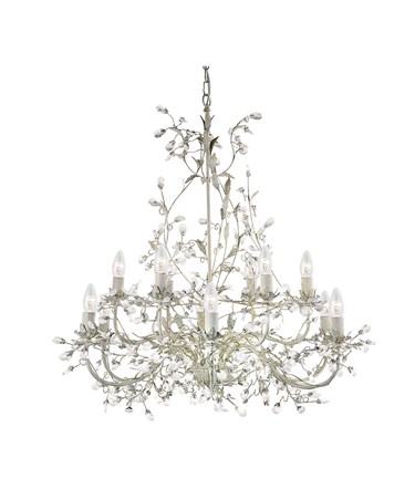 Searchlight Almandite Chandelier - 12 Light - Cream Gold Leaves & Clear Crystal