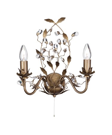 Searchlight Almandite Wall Light - 2 Light - Golden Leaves And Clear Crystal