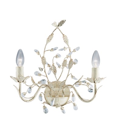 Searchlight Almandite Wall Light - 2 Light - Cream Gold Leaves And Clear Crystal