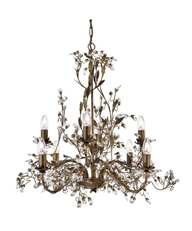 Searchlight Almandite Ceiling 8 Light - Golden Leaves And Clear Crystal