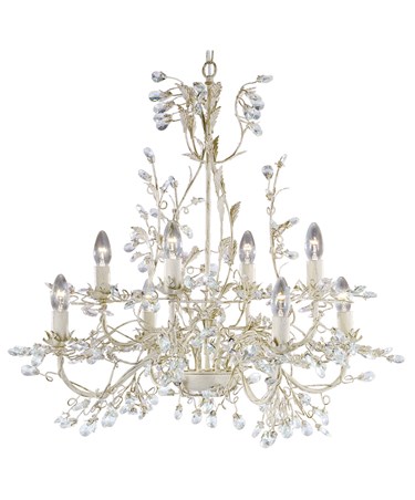 Searchlight Almandite Ceiling 8 Light - Cream Gold Leaves And Clear Crystal