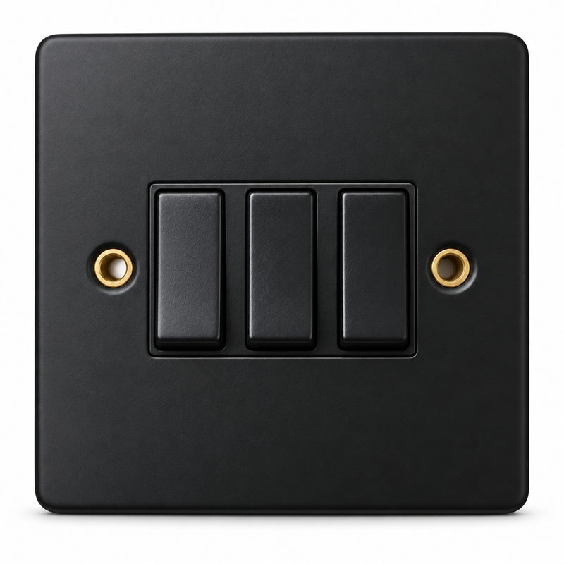 Round Edge Matt Black 10AX 3G 2W Switch Round Edge Matt Black 10AX 3G 2W Switch