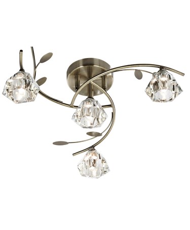 Searchlight Sierra Semi-Flush 4 Light - Antique Brass - Sculptured Glass Shades