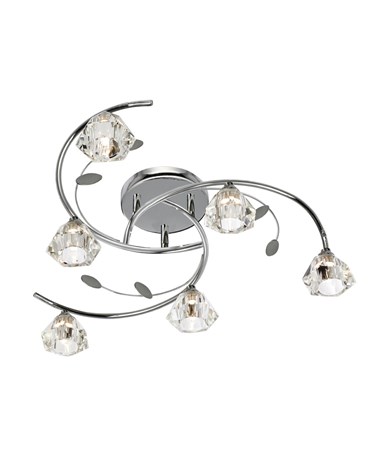 Searchlight Sierra Semi-Flush 6 Light - Chrome - Sculptured Glass Shades