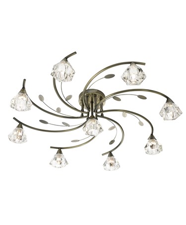 Searchlight Sierra Semi-Flush 9 Light - Antique Brass - Sculptured Glass Shades