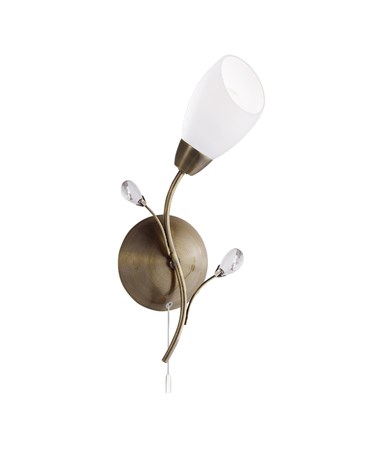 Searchlight Gardenia Flower Wall Light - Antique Brass - White Glass - Switched