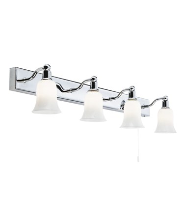 Searchlight 4 Light Wall Bar - Chrome - White Glass Shades - IP44