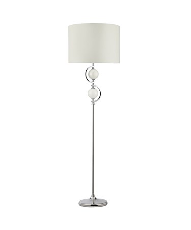 Searchlight Floor Lamp - Chrome With Cream Glass Balls & Drum Shade