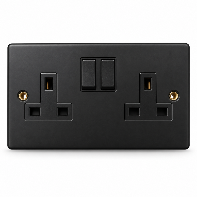 Round Edge Matt Black 13A 2G DP Switched Socket Round Edge Matt Black 13A 2G DP Switched Socket