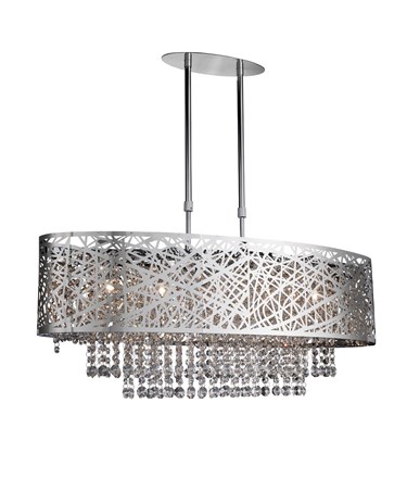 Searchlight Mica Oval Semi-Flush Ceiling Light - Chrome - Pattern - Crystal