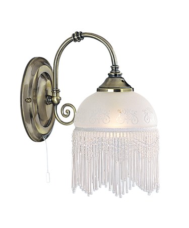 Searchlight Victoriana Antique Brass Wall Light - Beaded Glass - Pull Cord