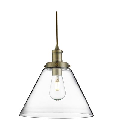 Searchlight Pyramid Domed Glass Pendant Ceiling Light - Antique Brass