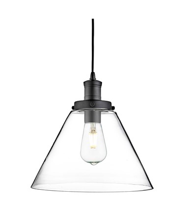 Searchlight Pyramid Domed Glass Pendant Ceiling Light - Black