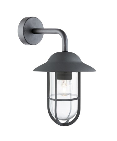 Searchlight Well Glass Outdoor Wall Light - Black - Clear Glass - IP44