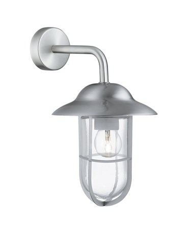 Searchlight Well Glass Outdoor Wall Light - Satin Silver - Clear Glass - IP44