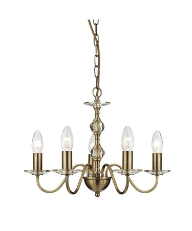 Searchlight Monarch Ceiling 5 Light - Antique Brass - Glass Sconces