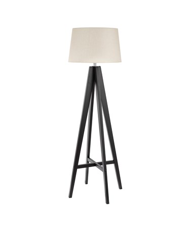 Searchlight Tripod Floor Lamp - Dark Wood - Cream Linen Shade