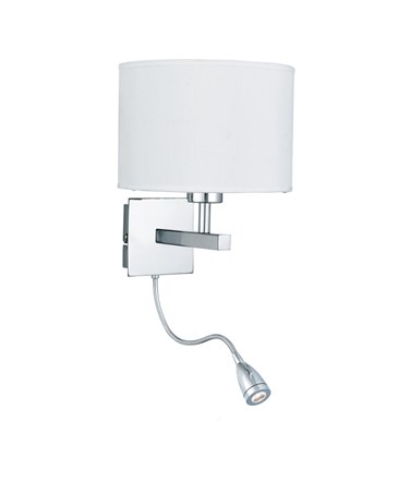Searchlight Dual Arm Wall Light - Led Flexi Arm - Chrome - White Drum Shade