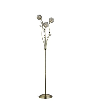 Searchlight Bellis II 3 Light Floor Lamp - Antique Brass - Glass Deco Shades