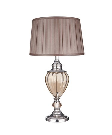 Searchlight Urn Table Lamp - Amber Glass & Chrome - Brown Pleated Shade