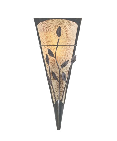 Searchlight Bronze Leaf Deco Wall Light With Textured Amber & Frosted Glass