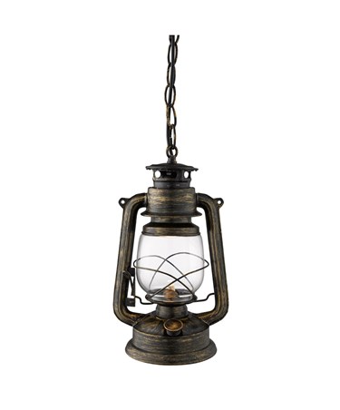 Searchlight Hurricane Miners Lantern Pendant - Black & Gold - Glass Shade